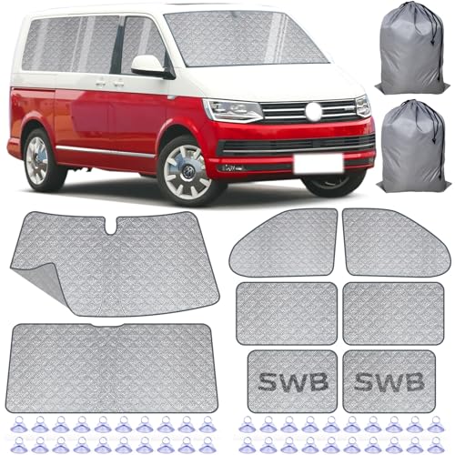 Juego de persianas térmicas internas – 8 piezas compatibles con VW T5/T6 Van SWB (distancia entre...