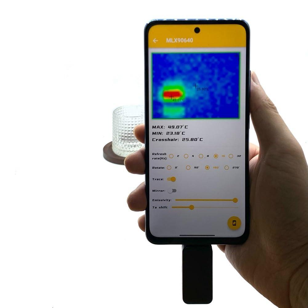 GLOBALHUT MLX90640 Cámara termográfica para teléfonos inteligentes Android, interfaz tipo C, resolución térmica de 32 x 24, soporta visualización de temperatura en tiempo real