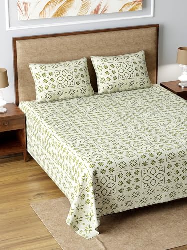 Image of LIVING ROOTS Jaipuri Hand Block Print Queen Cotton Bedsheet 86 * 96 Inches (7.1 * 8 Feet) with 2 Pillow Cover | 140 TC | Rich Fast Colour with No Colour Bleeding (275-C)