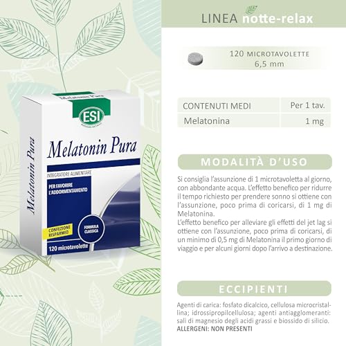 ESI - Melatonin Pura, Integratore Alimentare di Melatonina, Favorisce il Sonno, Senza Glutine e Vegan, 120 Microtavolette - Immagine 4