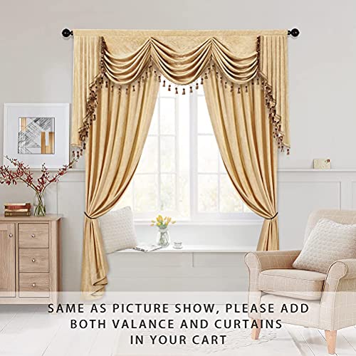 ELKCA Thick Chenille Window Curtains Valance for Living Room Gold Waterfall Valance for Kitchen,Rod Pocket (W89inch, 1 Panel) - Thumbnail 5