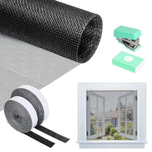 Suevut Moustiquaire Fenetre 120x250cm, Rouleau Moustiquaire Fibre de Verre Découpable, Moustiquaire Scratch avec Ruban 8M, Clous et Agrafeuse pour Fenêtre et Balcon