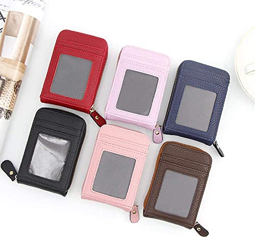 New Women Leather Credit Card Holder Men Zipper Pocket Cowhide Mini Wallet Coin Purse Small Card Bag Wallets(Pink)2