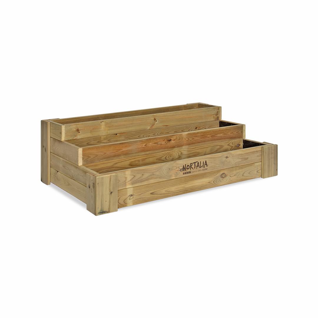 Hortalia Huerto Urbano 120x80 Escalera de Madera - Protección Autoclave Nivel IV - Box Stairs 120