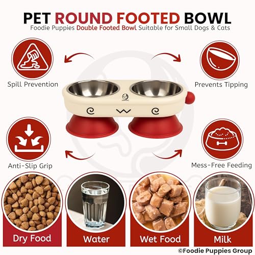 Image of Foodie Puppies Pet Elevated Cat Bowl - (Fun Face Double Bowl) | Detachable Stainless Steel Raised Feeder for Food & Water Feeding | Durable, Anti-Vomiting, Mess-Free Feeder for Cats, Kittens & Puppies