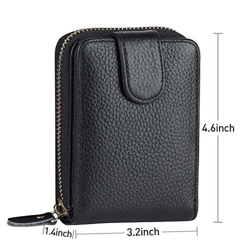 Bison Denim Card Case Wallet Leather Pocket Wallet Rfid Blocking Credit Card Organizer Zip Card Holder For Women Men (Black) #TOP4