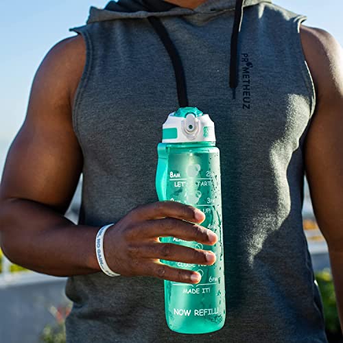 Image of Prometheuz Water Bottles with Times to Drink, 32 oz Water Bottle with Time Marker & Straw, Carry Strap, Leak-Proof & BPA-Free, Help You with Daily Water Intake for Gym, Camping, Outdoor Sports Mint