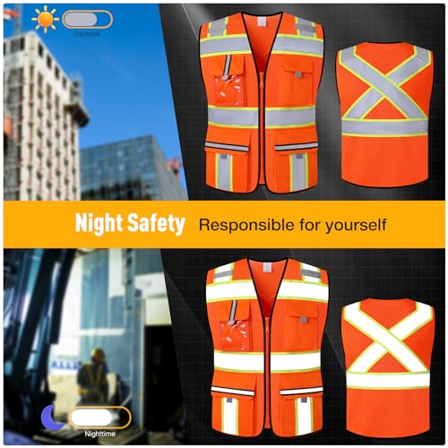 Image of Class 2 Safety Vest with Zipper Front and multiple Pockets, High Visibility Vest, Meets ANSI /ISEA Standards