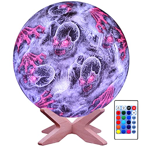 Shinecloud Skull Night Light Cool Decor’ Lamp Creative Led Skull Lamp 5.9’ Globe Moon Lamp With Remote Control/Smart Touch Sensor/Wooden Stand As Holiday Gift For Adult/Man/Girl/Boy #TOP25