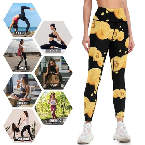 Bitcoin Gloden Women's High Waisted Yoga Leggings Soft Tummy Control Pants for Running Gym Daily - Image 8