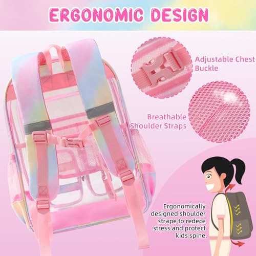 Image of Clear Backpack for School, Heavy Duty PVC Transparent Bookbag Set with Cute Accessories, Double Layer See Through Backpack for Girls Teens Adult