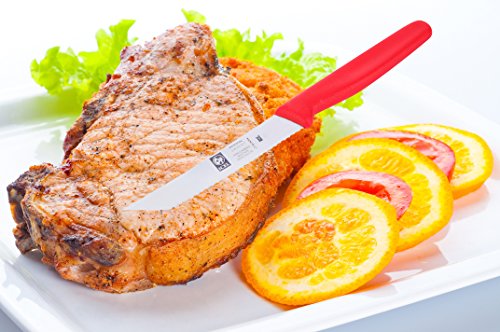 Icel Cutlery 4 ¼" Serrated Round Edge Red Steak Knife #TOP5
