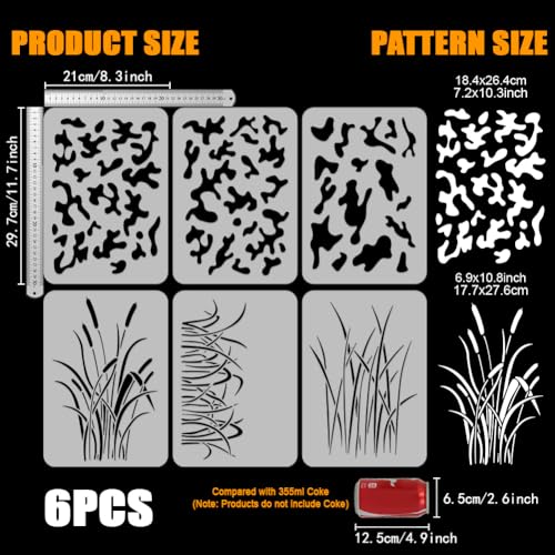 FINGERINSPIRE 6 Pcs Camo Painting Stencils 29.7x21cm Reusable 6 Styles Camouflage Drawing Template Duck Boat Camo Grass Stencil Camo Theme Decor Stencil for Painting on Wood Wall Fabric Furniture - Image 2