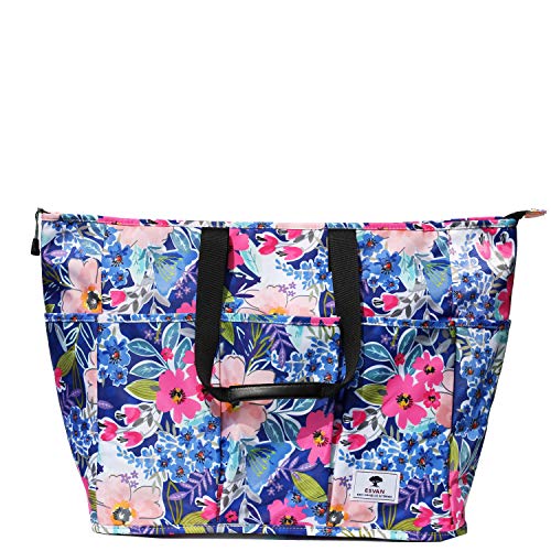 Women Ladies Weekender Bag Muti-pockets Overnight Carry-on Duffel Travel Gym Tote Luggage Duffle with Trolley Sleeve (Blue Flower)