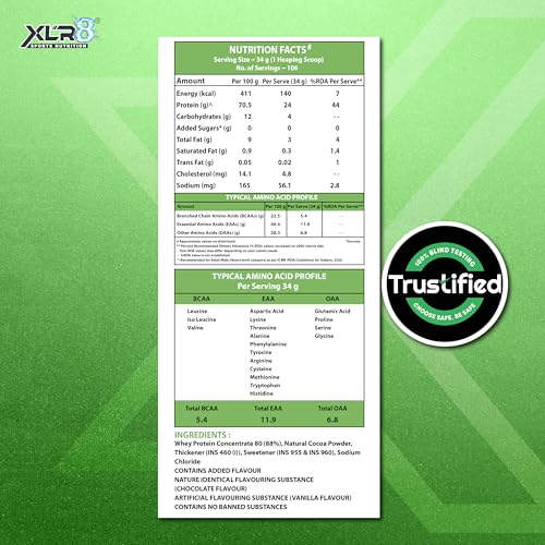 Image of XLR8 Whey Protein Powder with 24 g Protein Content & 5.4 g BCAA (3628 g (Pack of 1), Chocolate)