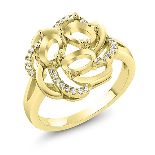Gem Stone King 925 Yellow Gold Plated Silver Promise Customized And Personalized 3 Gemstone Birthstone For Her Engagement Flower Blossom Name Engraved Ring For Women (Size 7) #TOP5