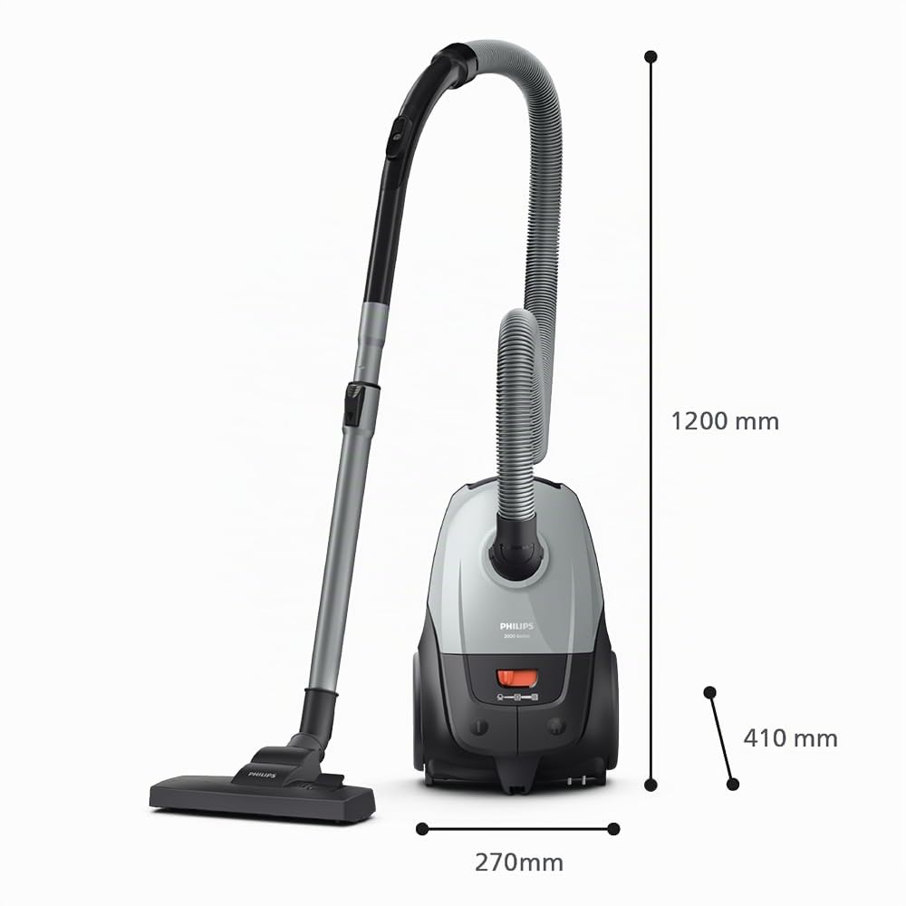 PHILIPS Aspirador con Bolsa Serie 2000 – Compacto y Ligero, Motor de 800W, Filtro HEPA Captura el 99,9% del Polvo, Boquilla Multiusos, Alcance de 9m, Bolsa para el Polvo Grande (XD2142/12)