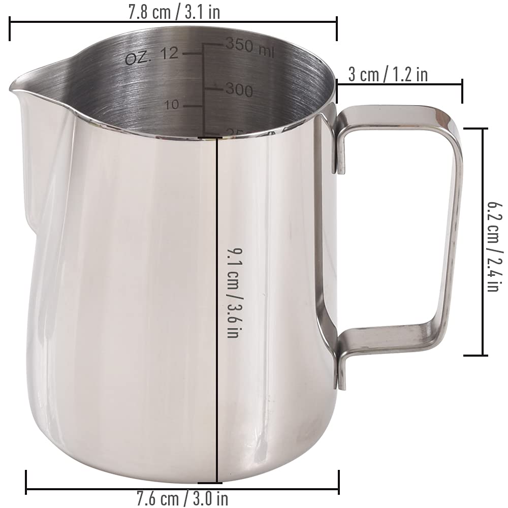 HomEdge Brocche per caffè espresso con schiuma, 350 ml / 12 OZ, in acciaio inox, con scala graduata per schiumare il latte