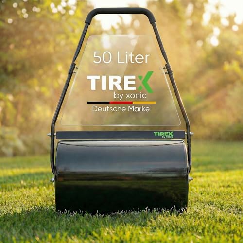 TIREX by xonic® Rasenwalze, Gartenwalze aus Metall, Befüllbar bis 50L, Handwalze für Garten und Rasen (Schwarz)