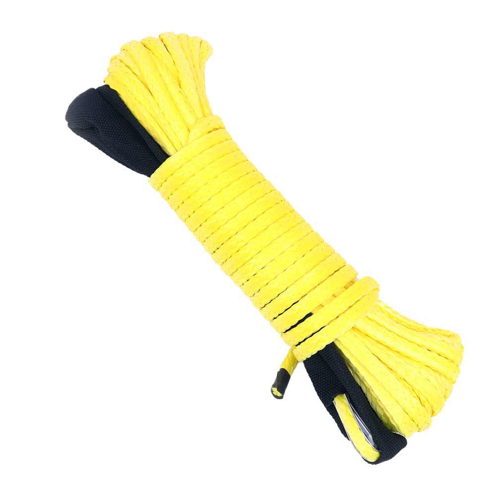 1/4" x 50' 7700LBs Corde de câble de Ligne de treuil synthétique avec Gaine - Jaune