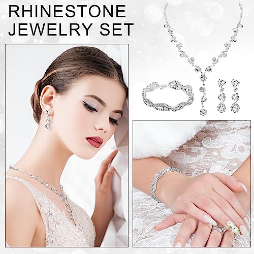 6 Sets Bridesmaid Jewelry Set for Wedding Silver Crystal Rhinestone Necklace Earrings Bracelet for Women Bride Bridal Jewelry2