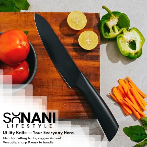 Image of Professional Piece Kitchen Knife Set - High Carbon Stainless Steel Chef, Utility & Santoku Knives with Ergonomic Blue Handles Knife (Black, 3 piece)