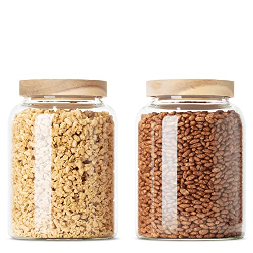 Econovo® Vorratsgläser mit Deckel (2-teilig) 1200ml, Vorratsdosen aus Glas mit Holzdeckel luftdicht, Vorratsbehälter Aufbewahrungsgläser Set für Lebensmittel groß & klein