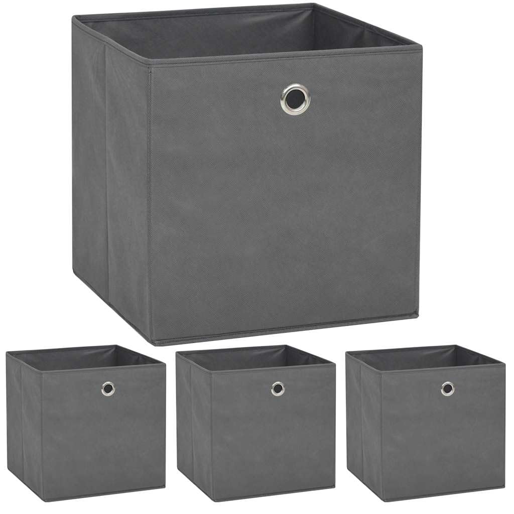 Caja de almacenamiento (4 piezas, tejido no tejido, 32 x 32 x 32 cm, color gris, caja de almacenamiento versátil, para almacenamiento interior, ropa, estantes