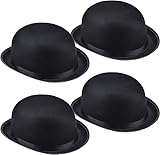 TESIN 4 Pack Black Bowler Hat Derby Deluxe Costume Hat for Adult Dress up Halloween Cosplay Men Women Vintage Costume Accessories