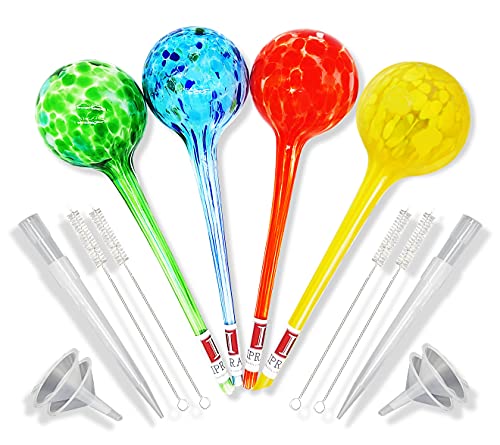 AquaPopz, Large Plant Watering Globes, Self Water Bulbs, Device for Indoor plants, Automatic waterer globe, flower aqua bulb, outdoor devices, glass spikes, Auto Feeder system, 4-Pack & accessories