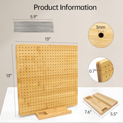 hismocal Square Bamboo Blocking Board Christmas Gift,Superior Mat for Crocheting with 15 Pins,Crochet Gifts for Mum, Granny, Upgrade Large Base Blocking Mats for Crochet 13\'\' (Bamboo-13\'\') - Thumbnail 2