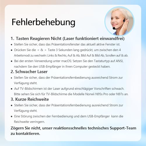 Norwii Wiederaufladbare Bluetooth Präsentations-Fernbedienung, Wireless Presenter mit Grünem Leuchtpunkt für PowerPoint, 100m Reichweite für Lehrer und Referenten, macOS Kompatibel