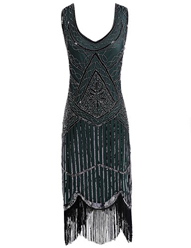 Image of Plus Size 1920s Vintage Fringed Gatsby Sequin Beaded Tassels Hem Flapper Dress for Women