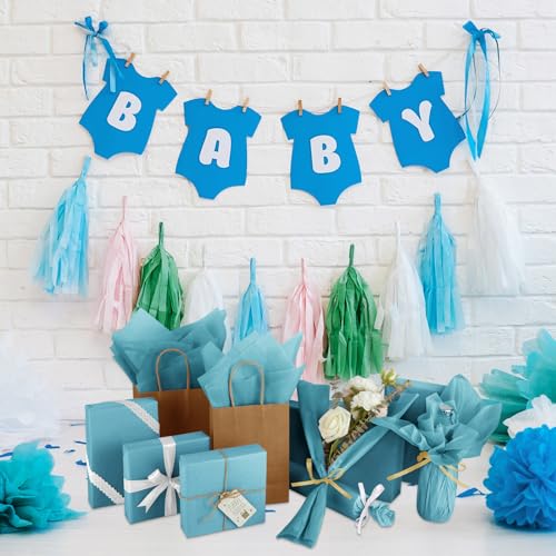 CHRORINE 50 Blatt blaues Seidenpapier mehrfarbiges Kunst-Geschenkpapier in Großpackung für Babyparty, Hochzeit, Geburtstag, DIY und Basteldekoration