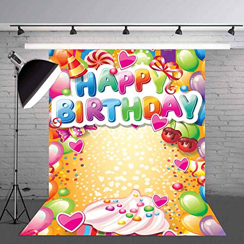 Flasiy Happy Birthday Photography Backdrops 5X7Ft Colorful Balloons Sweet Candy Photo Background For Children Baby Themed Party Photo Studio Backdrop Props Ayy020 #TOP3