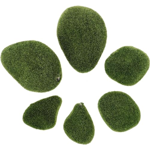 POPETPOP Artificial Moss Rocks 6Pcs Decorative Ball DIY Floral Sphere for Terrariums Fairy Gardens Fish Tank Ornament Wedding Party Decoration