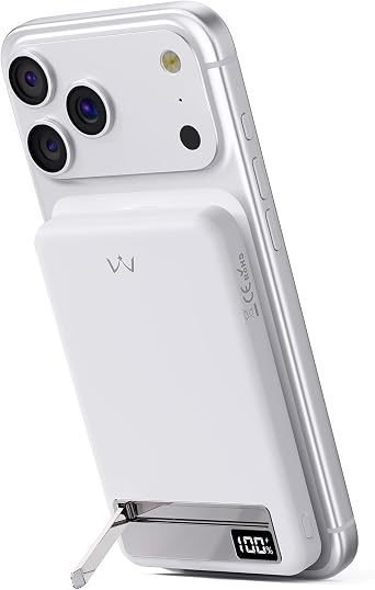 iWALK MagSafe-Compatible Magnetic Wireless Power Bank, 10000mAh Slim Portable Charger with 20W PD Fast Charging Cable, Metal Kickstand and LED Display, Compatible with iPhone 18/17/16/15/14/13/12