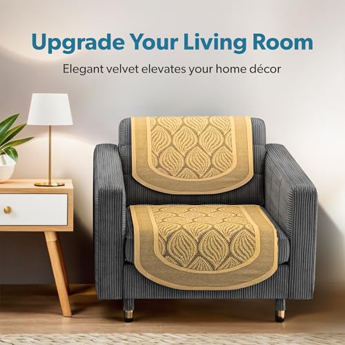 Image of Kuber Industries (Set of 6) Stylish & Durable Net Cotton Sofa Covers 2+1 Seater | Aesthetic Sofa Protector /Mat & Slipcover for Living Room & Office | Coconut Bright - Golden