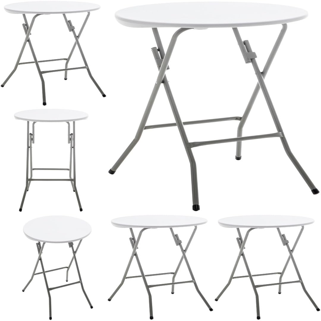View 1 of ***PARTIAL SET - SINGLE TABLE ONLY*** BTEXPERT Set of 6, White 24" Round Plastic Folding Table Commercial Portable for Picnic Party Camping Banquet Card Dining Wedding Event Home Kitchen Indoor Outdoor, 30" Height