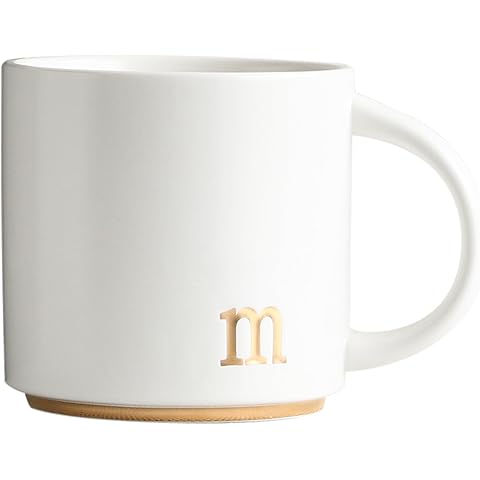 COLLECTIVE HOME - Monogram Ceramic Mugs, 15 oz Golden Initial Coffee Cups, Elegant Alphabet Tea Mugs, Elegant Personalized Mug with Gift Box, Luxurious Cups for Office and Home (m)