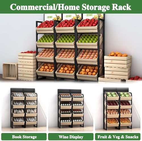 Multi-Layer Solid Wood Kitchen Shelf Rack for Tiered Fruits & Vegetables Display, Durable Storage Solution for Commercial Use, Ideal for Restaurants & Grocery Stores