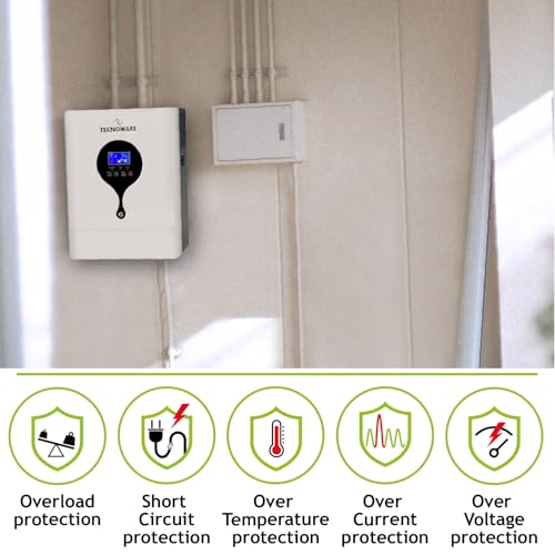 Tecnoware Power Systems - Hybrid Solar-Wechselrichter 3500VA, Reine Sinuswelle, MPPT 120V-450V, Integriertes Batterieladegerät, Kontinuierliche Stromversorgung, USB/RS232 Schnittstelle, Weiß, 3500VA