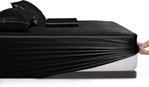 Miniatura 7 de Vonty Juego de sábanas de satén tamaño California King de bolsillo extra profundo, sábanas de satén refrescante y sedoso con bolsillo profundo de 18