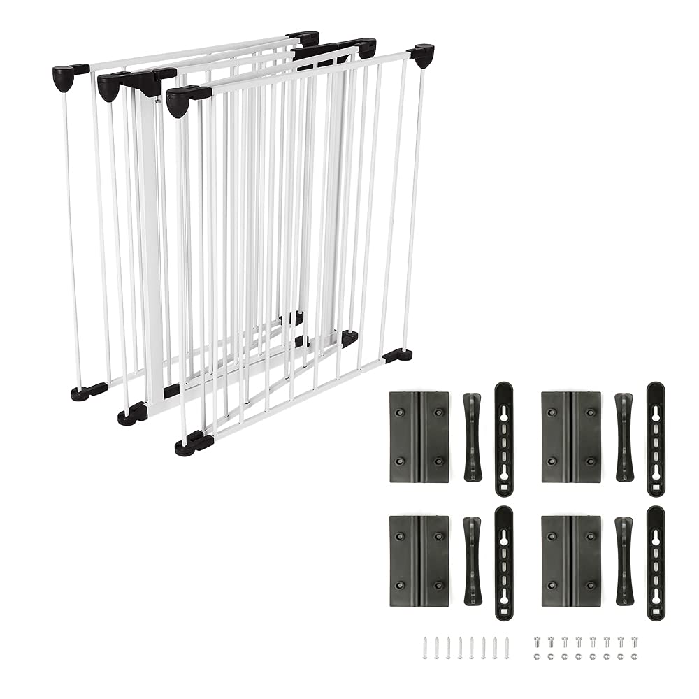 SHISHI Parco per Cuccioli Pieghevole, Barriere di Protezione 5 Pannelli Kit, Recinzione Metallica con Porta, Barriera di Sicurezza Murale, Recinzione con Porta per Interni ed Esterni(Bianco 310×75 cm)