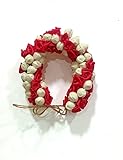 Chirag Exim Gajra, Artificial Rose Jasmine Flowers White and Red Color - Hair Accessory for Indian Bollywood Look, Weddings, Dholki, Prom, Dance - 1 Pack