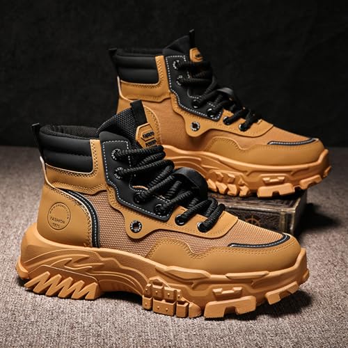 GSIGUL Men's Hiking Boots Outdoor Work Ankle Boots Casual Walking Shoes High Top Fashion Chunky Sneakers2