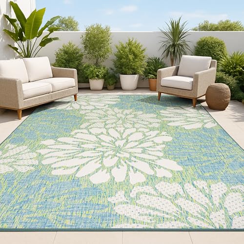 JONATHAN Y Floral Textured Weave Indoor Outdoor Area Rug 5X8