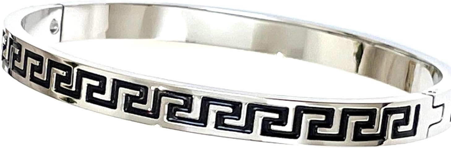 Pierre Lorren Key of Life Ancient Greek Key Bracelet Meander Jewelry Birthday Geometric Key Pattern Bracelet INIFINITY LOVE Bangle gift for her (6mm Silver Greek Key Design Jewelry)