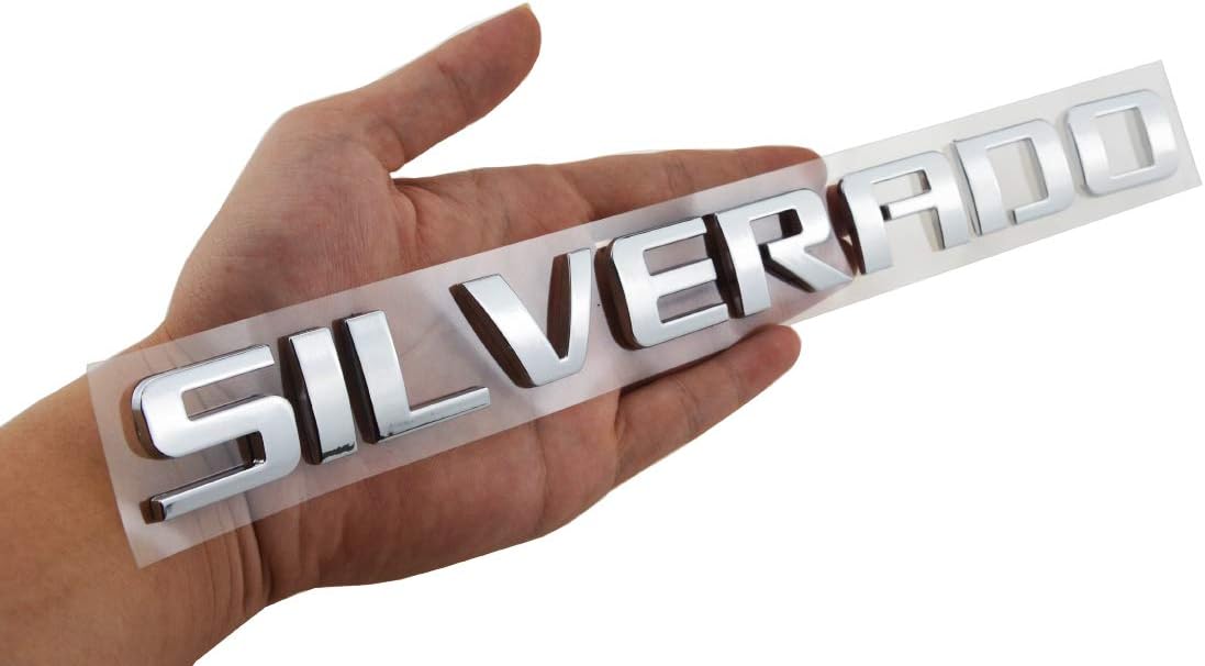 1x Silverado Nameplate Badges Decals Letter 3D Emblems Fit for 1500 2500HD (Silver)