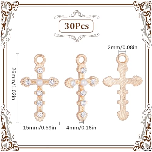 SUNNYCLUE 1 Box 30Pcs Cross Charms Baroque Style Rhinestone Cross Charm Imitation Pearl Beads Golden Crosses Crucifix for jewellery Making DIY Necklace Earrings Keychain Craft Supplies - Image 2